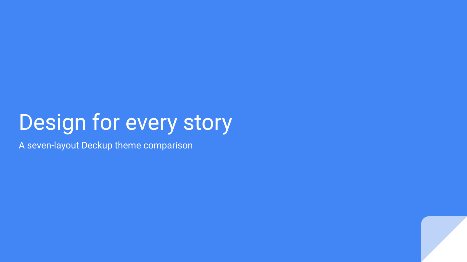 Google Basic theme cover with white type on a blue background